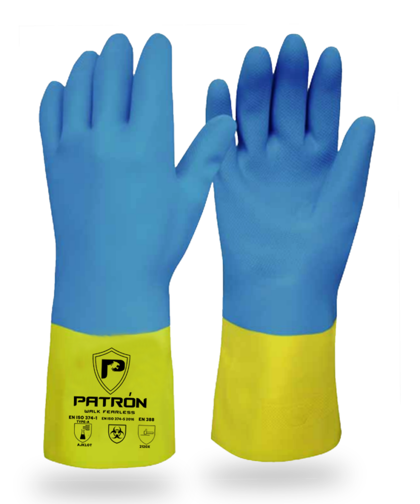 BYCG BLUE YELLOW CHEMICAL GLOVES NEOPRENE GLOVES