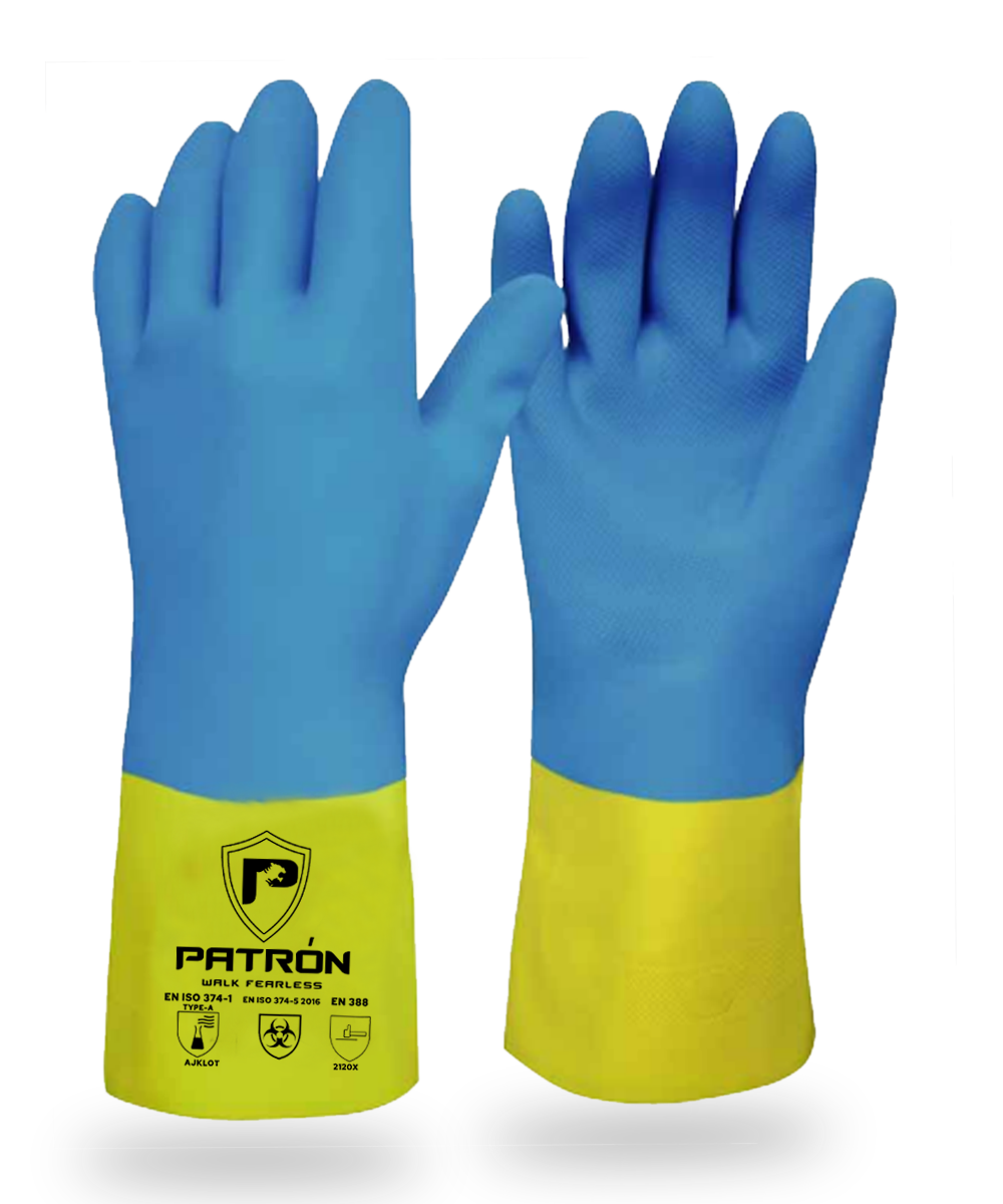 BYCG BLUE YELLOW CHEMICAL GLOVES NEOPRENE GLOVES